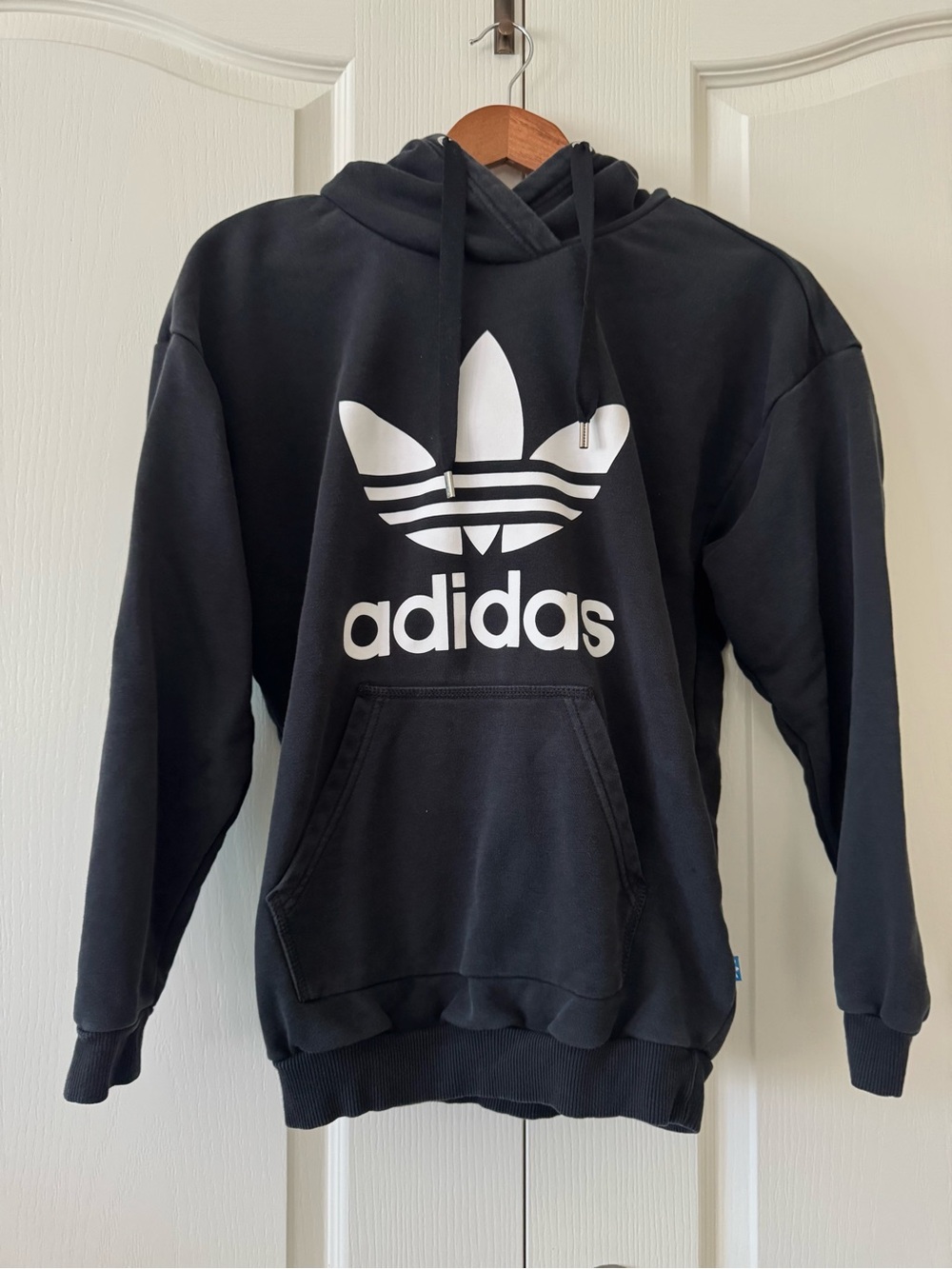 adidas Black Crewneck Hoodie with White Trefoil Logo